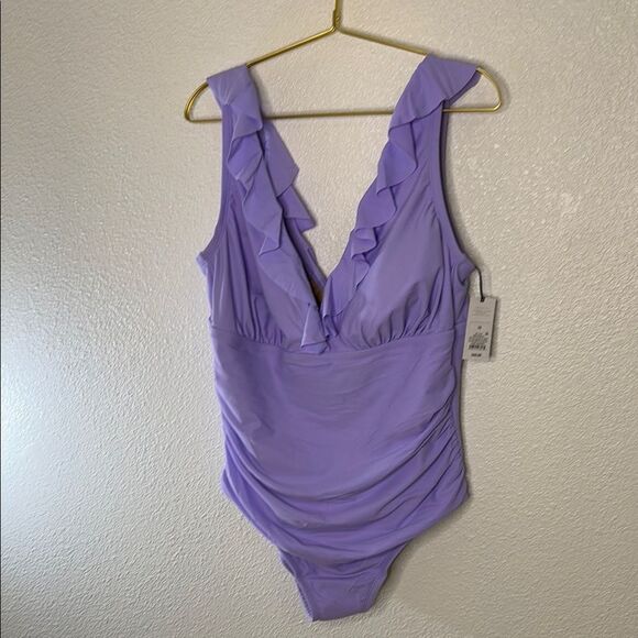 NWT- Shade & Shore-Lavender Ruffle One-Piece Swimsuit- Size 18 - Picture 2 of 10